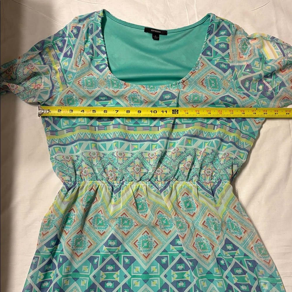 Espresso Teal and Coral Geometric Knee Length Y2K Women’s Dress - Picture 7 of 8
